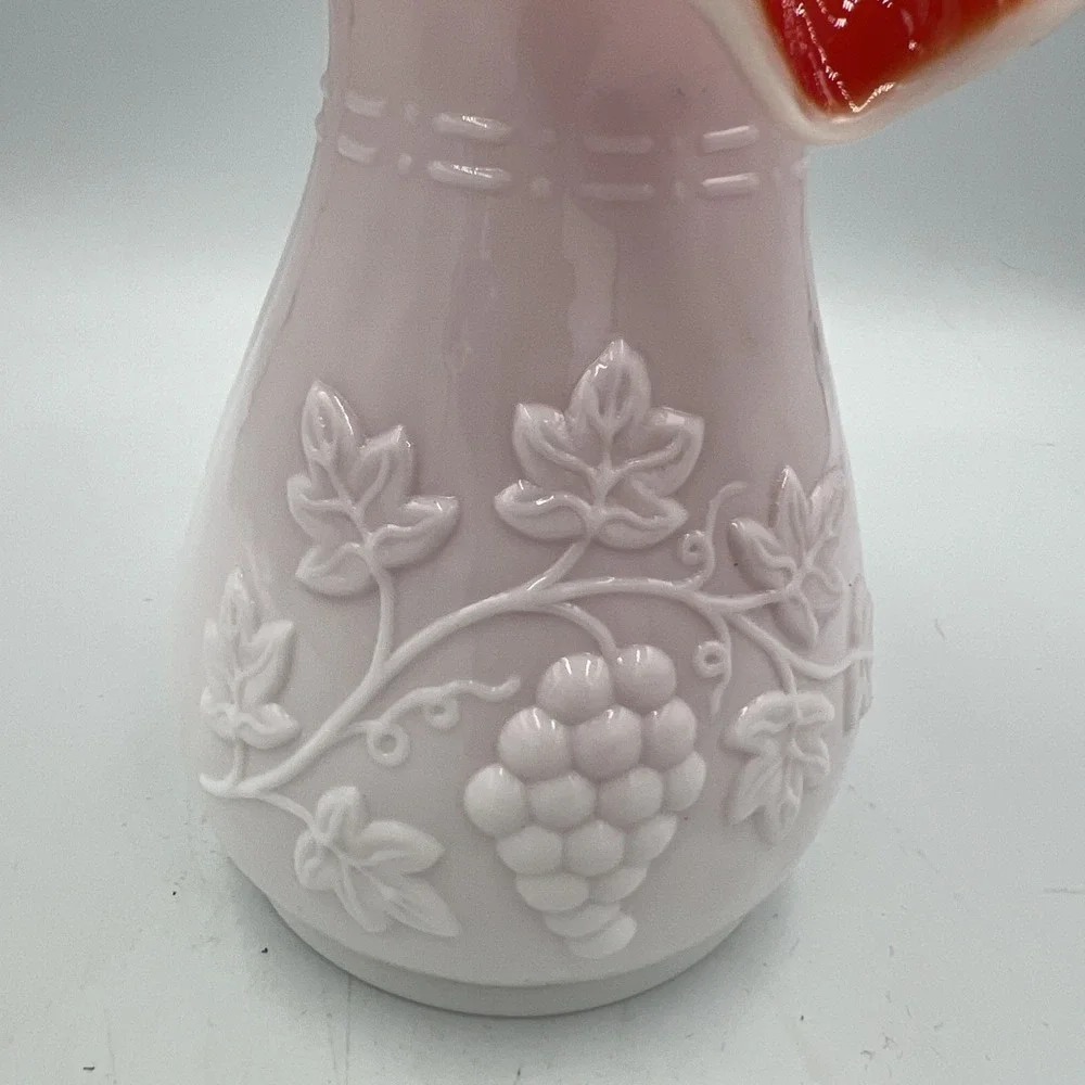 VTG Kanawha Pink Cased Glass Vase‎ w/ Ruby Red Interior Grape & Vine Ruffle